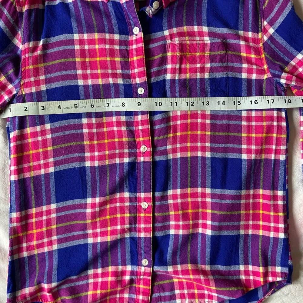 Old Navy girls 8-10 button-down Boyfriend plaid pink blue long sleeve shirt